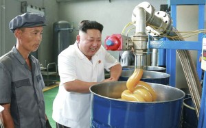 Kim Jong Un at a lubricant factory, yesterday